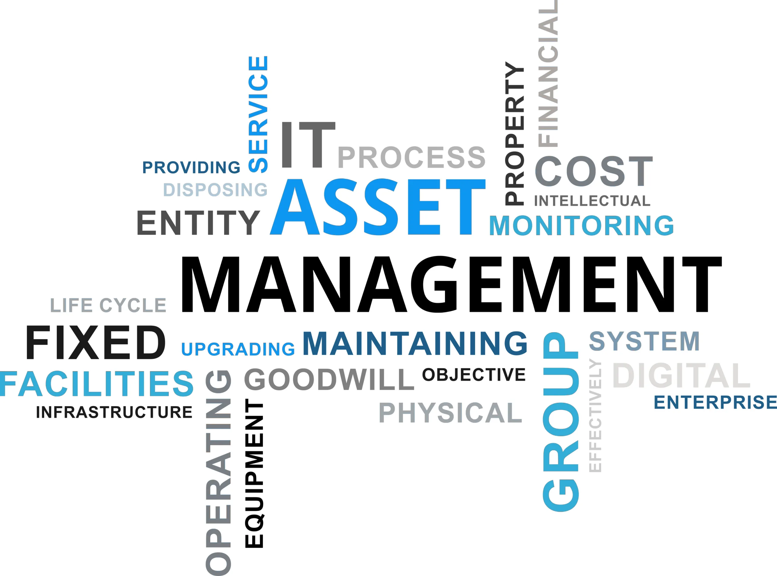 A word cloud of asset management related items